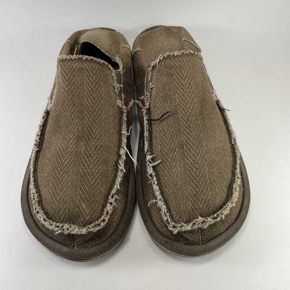 Sanuk Vagabond Tan Canvas Slip On Sidewalk Surfer Shoes Mens Size 12 Loafers - Picture 11 of 11